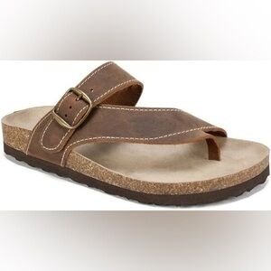 White Mountain Genuine Leather Brown Thong Sandals with Adjustable Buckle